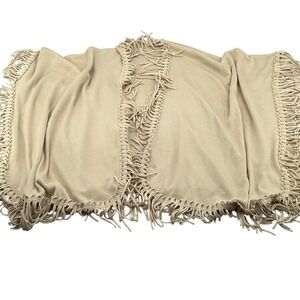 Coldwater Creek Beige Knit Poncho Shawl Wrap Fringe  Boho Westernwear